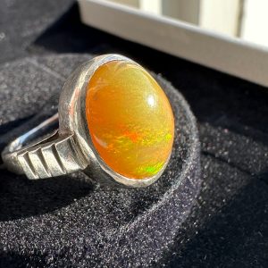 Natural Fire Opal Ring Set in Silver