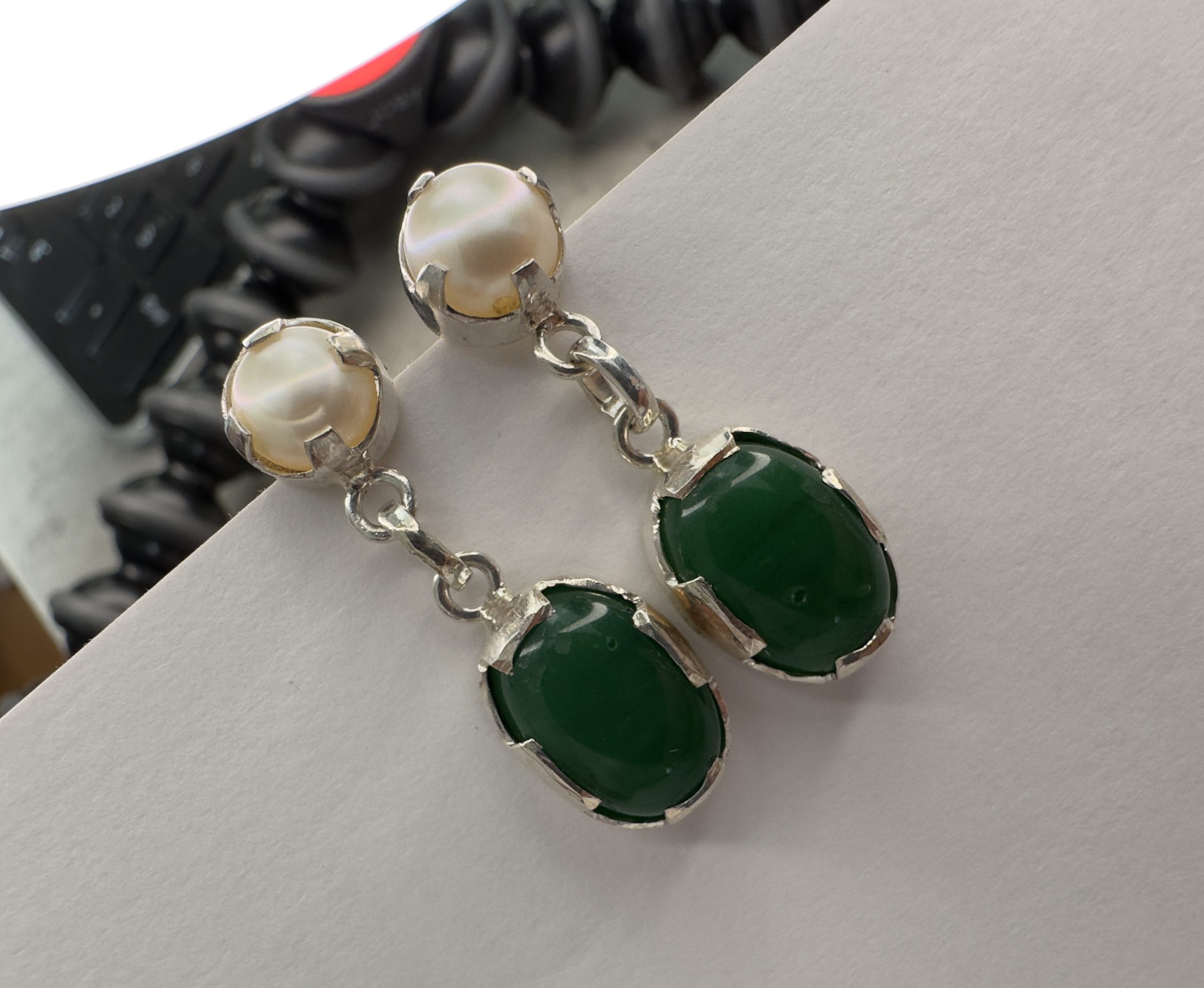 Dark Green Earrings -Eimear Pearl Drop Earrings - Image 3