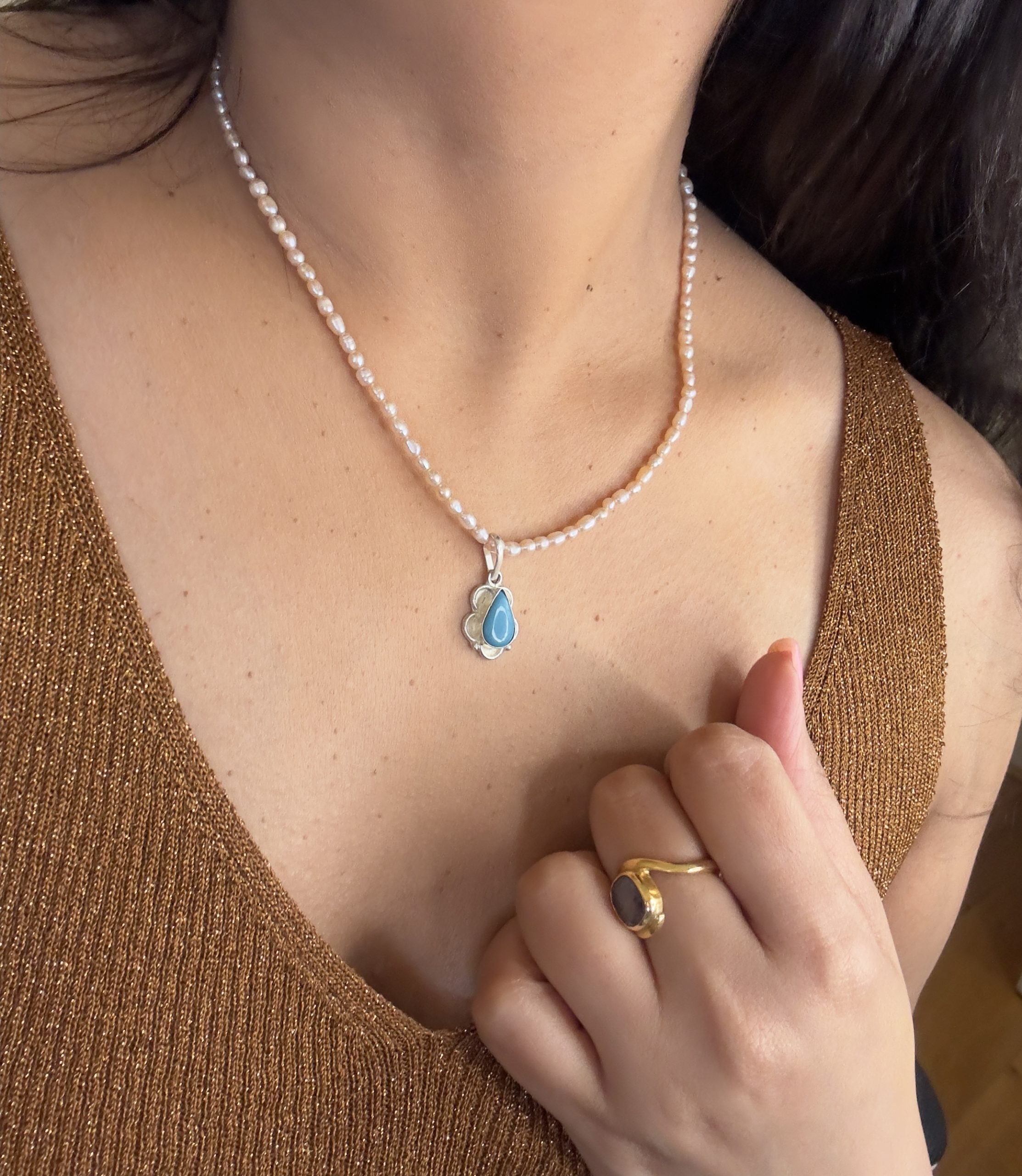 Bindu Turquoise Fine Silver Pendant - Image 5