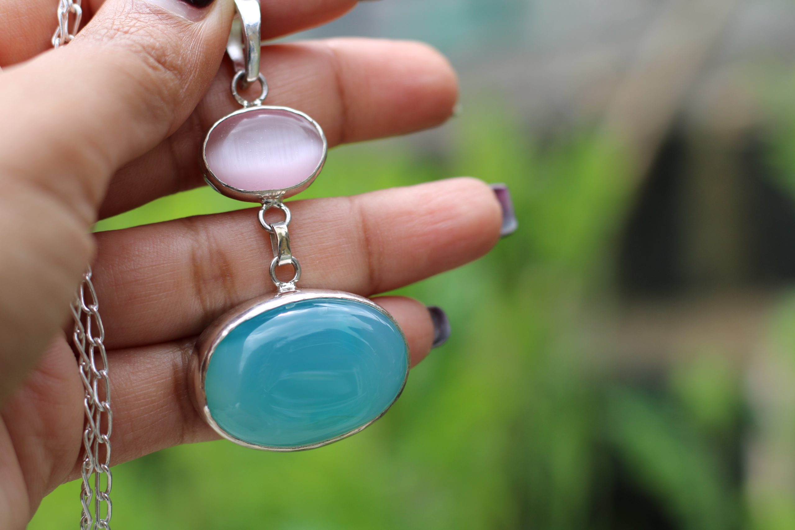 Cat's Eye Necklace with Gem Silica - Pink Padmakshi - Image 2