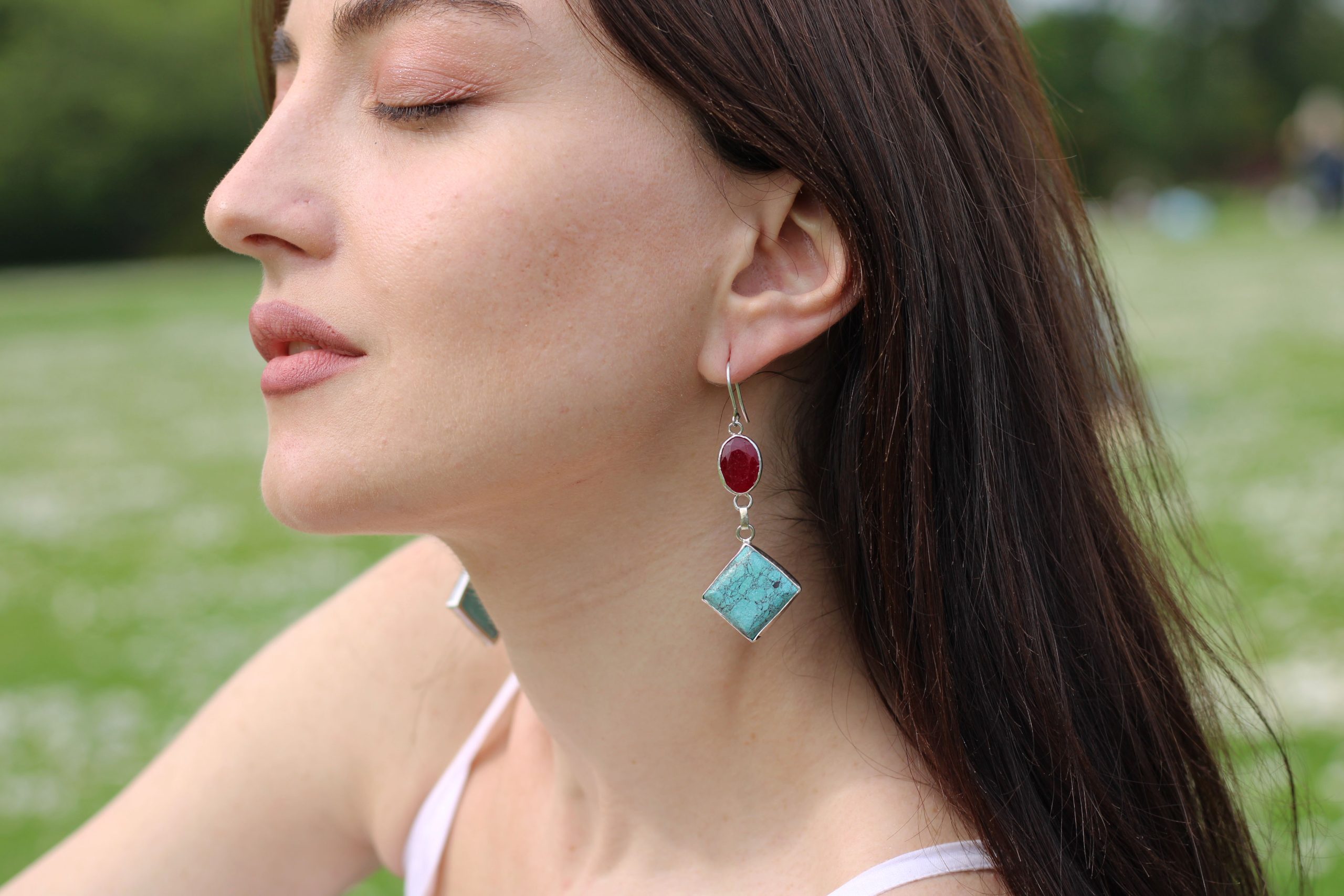 Turquoise Sapphire Earrings - Prabha - Image 4