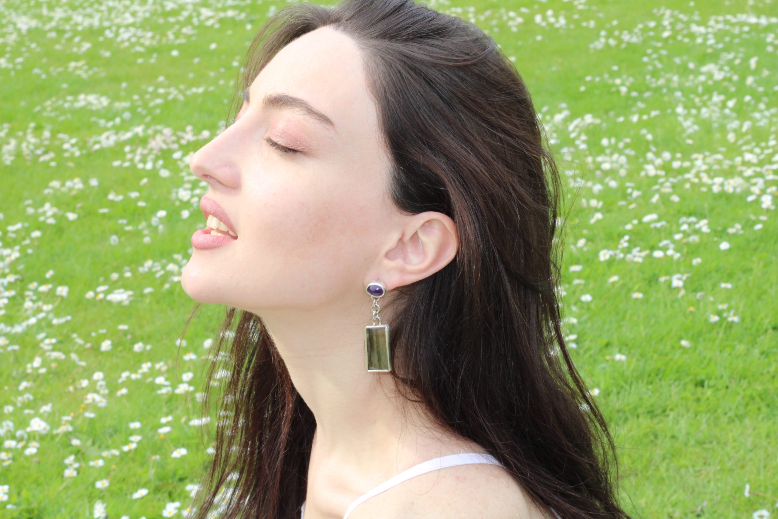 Sthiti Mismatched Amethyst & Labradorite Drop Earrings - Image 10
