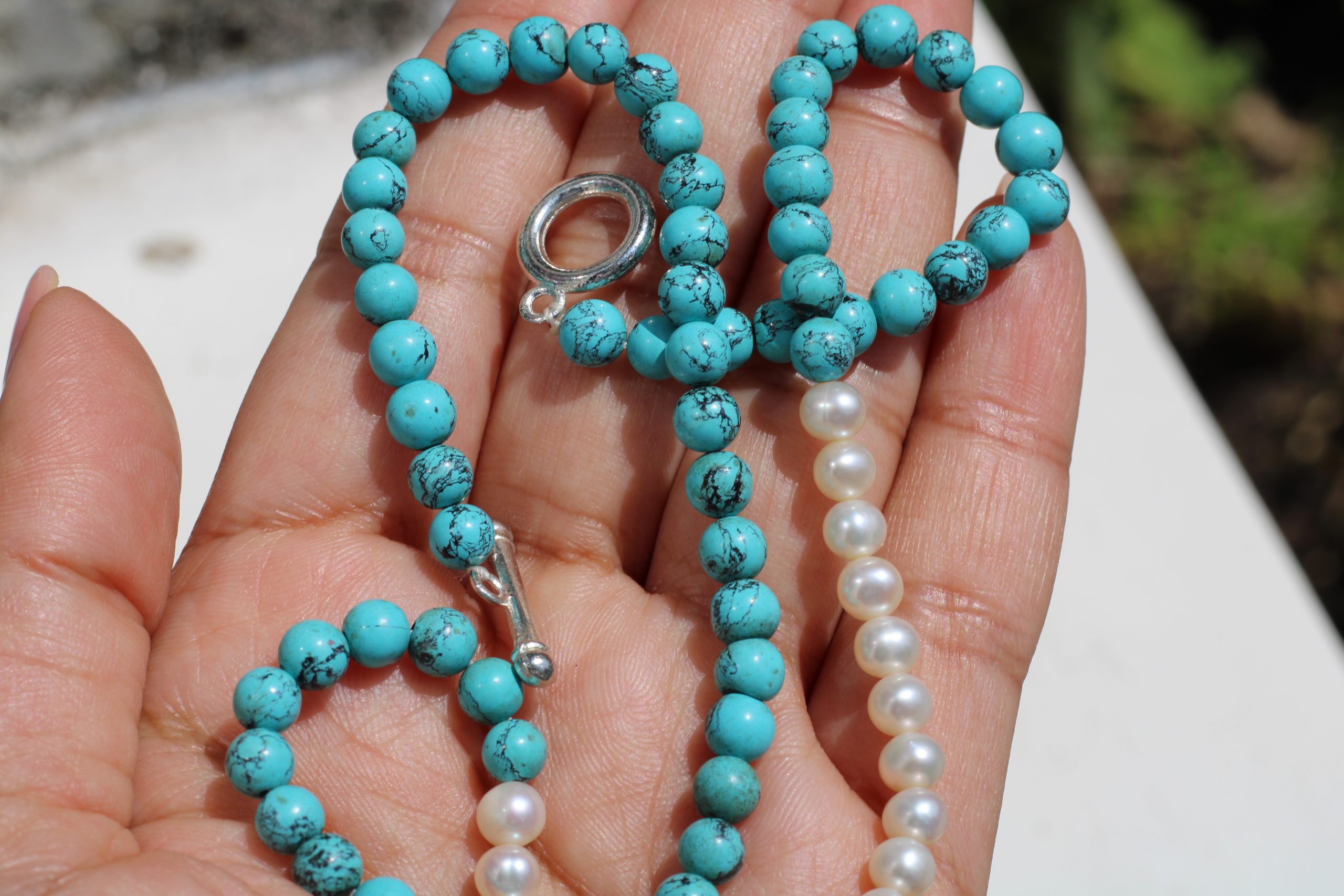 Pearls and Tibetan Turquoise Necklace - Cherry - Image 2