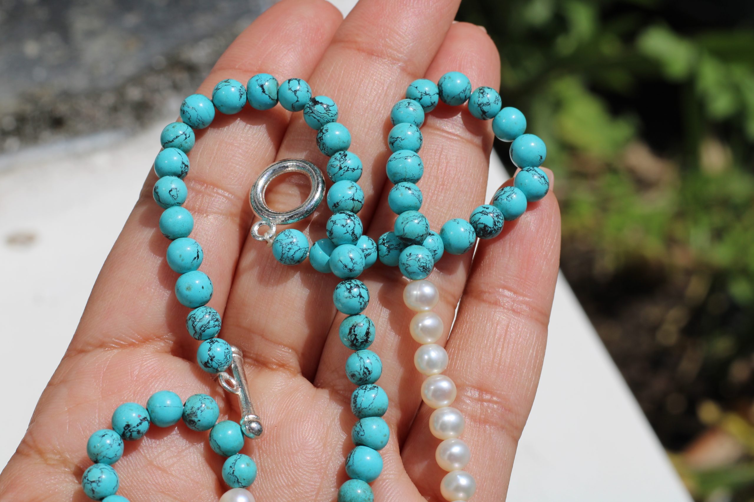 Pearls and Tibetan Turquoise Necklace - Cherry - Image 9