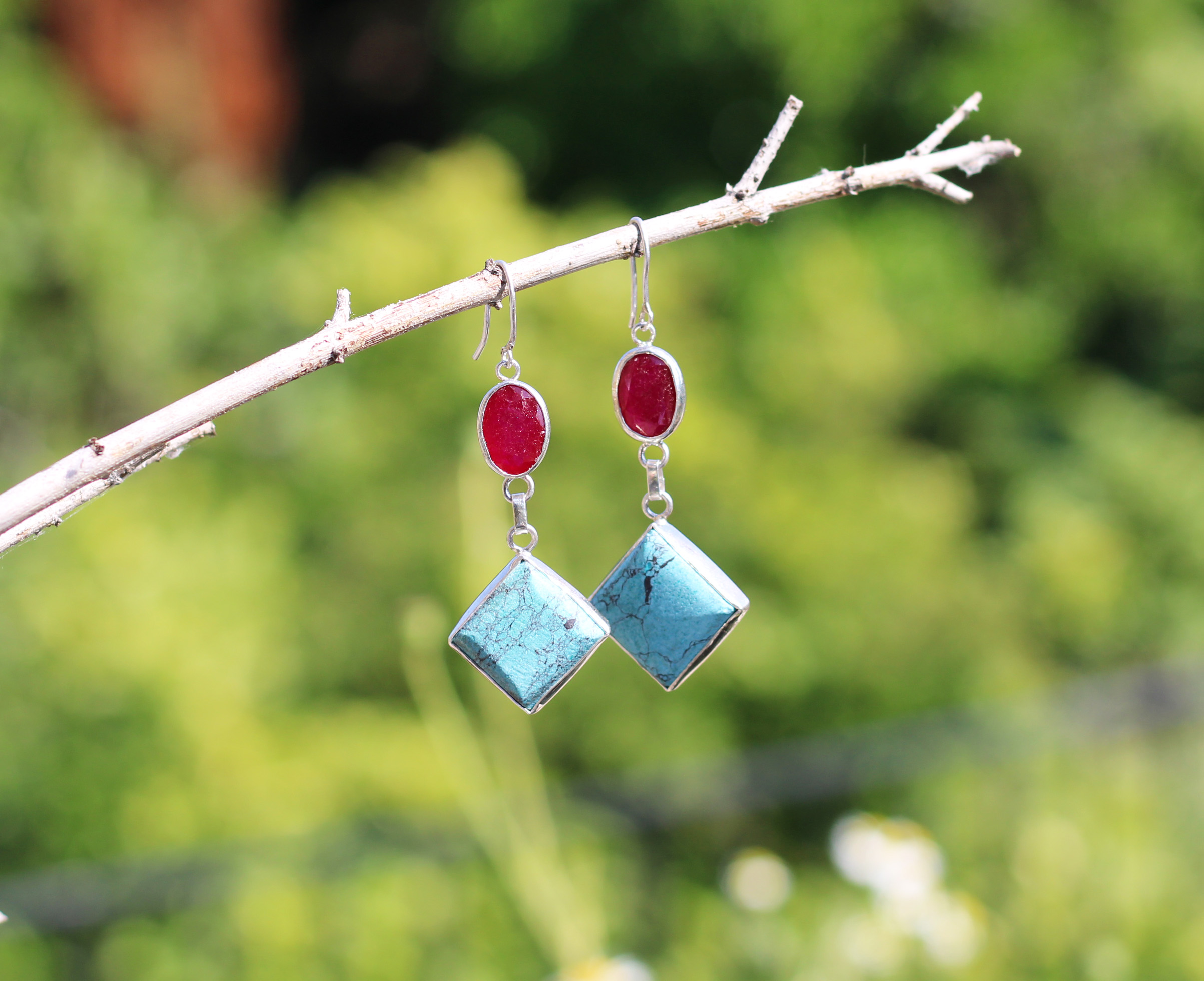 Turquoise Sapphire Earrings - Prabha - Image 3
