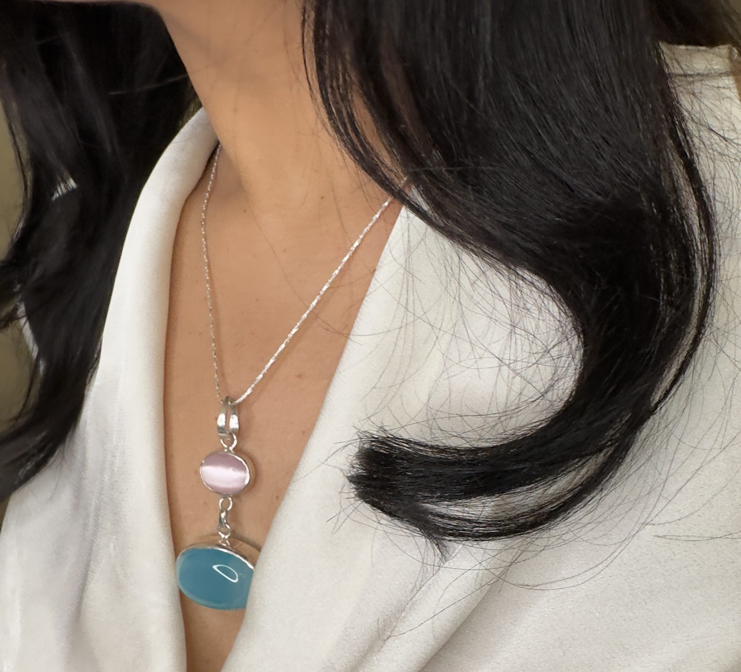 Cat's Eye Necklace with Gem Silica - Pink Padmakshi - Image 14