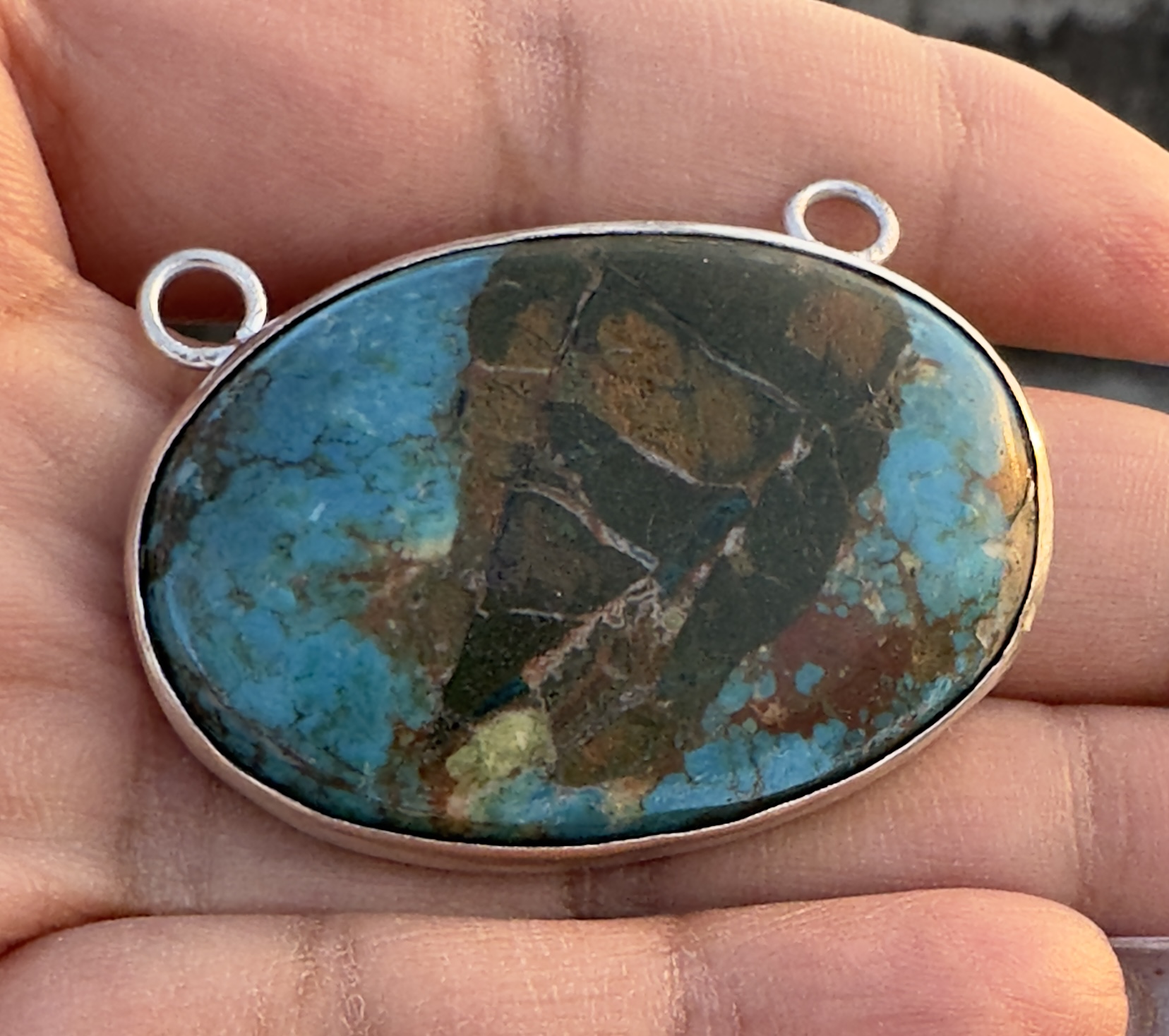 Turquoise Pendant Silver - Rohini Large Oval Turquoise - Image 5