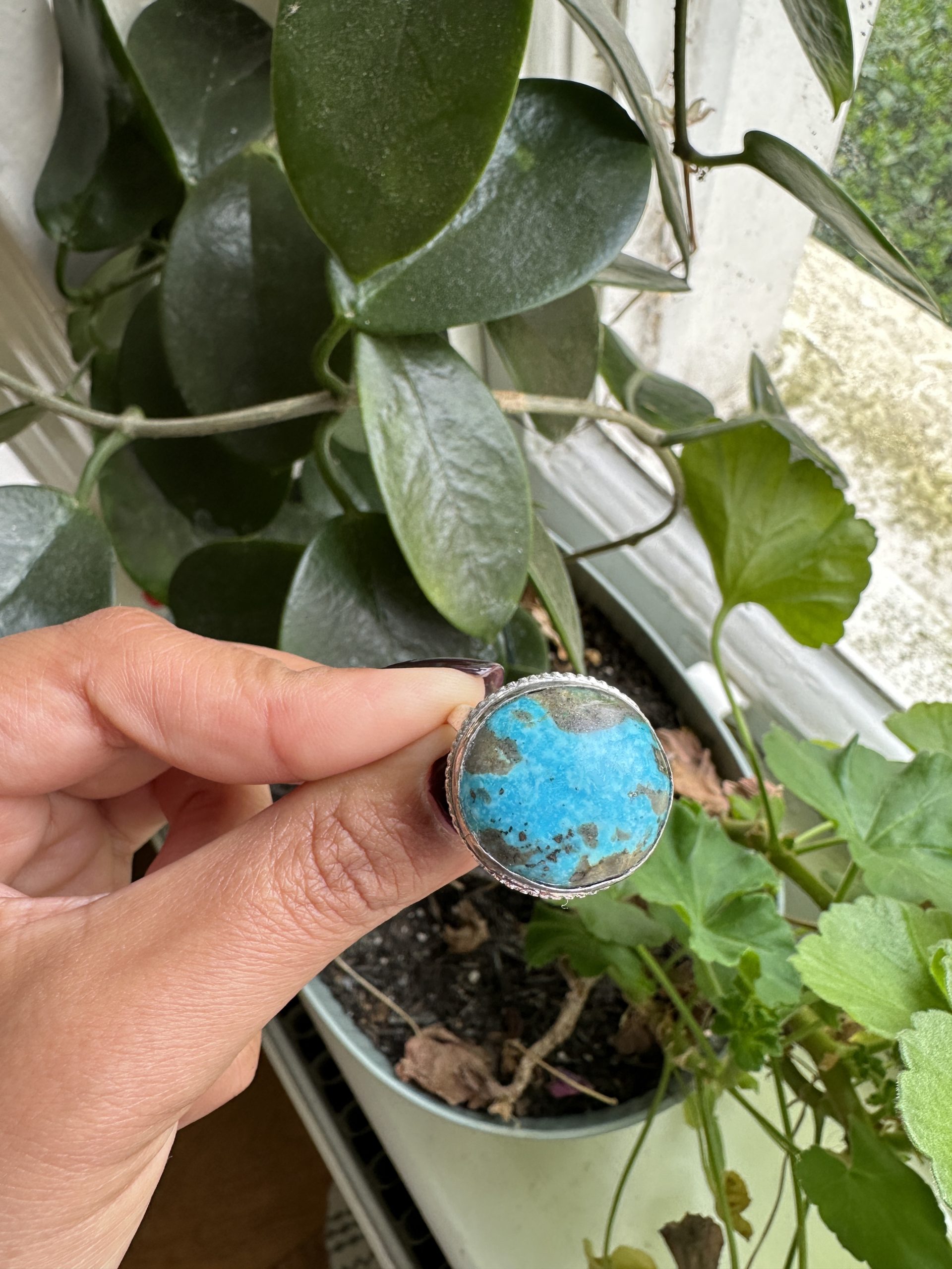 Big Turquoise Ring - Vasuki UK Size O/ US 7 1/4 - Image 5