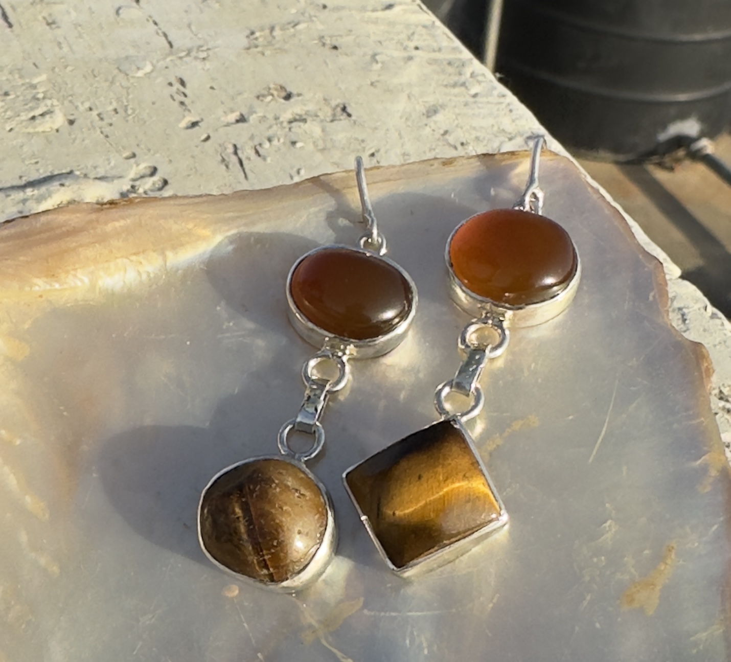 Sairandhri Garnet & Tiger's Eye Mismatched Earrings - Image 10