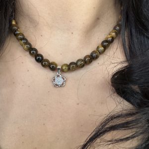 Naina Tiger's Eye Necklace with Daisy Charm
