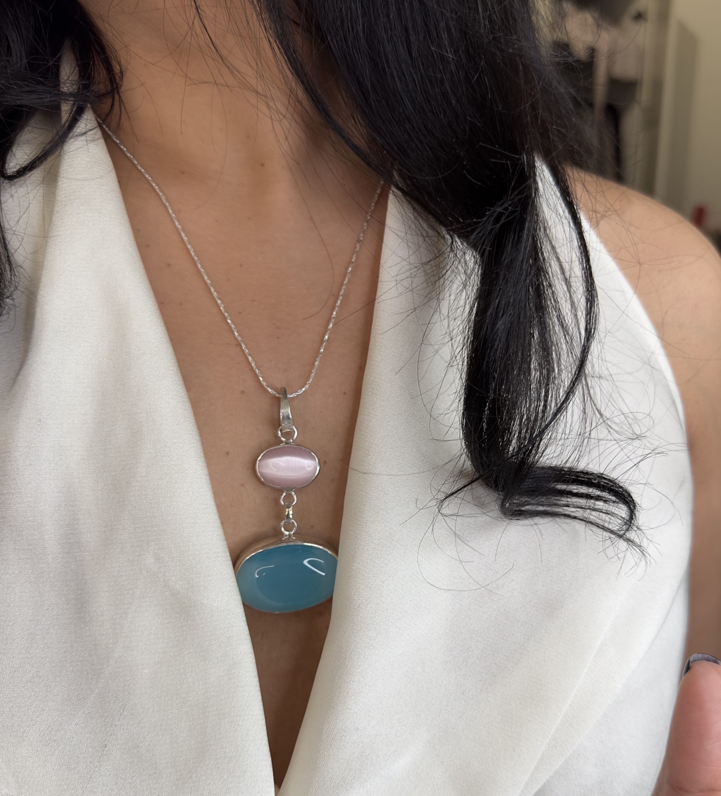 Cat's Eye Necklace with Gem Silica - Pink Padmakshi - Image 7