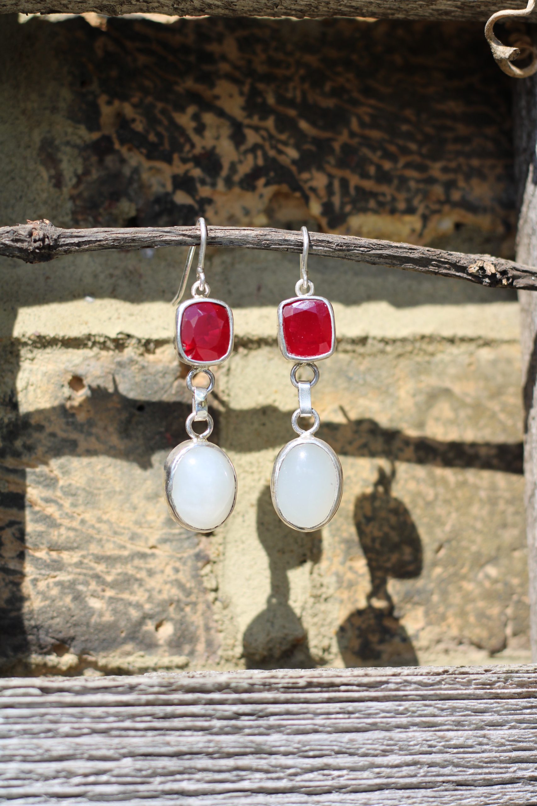 Pink Sapphire Earrings - Arjun Natural Sapphire & Moonstone - Image 5