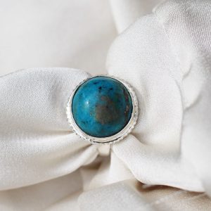 Takshaka Large Round Turquoise Ring - UK Size O/ US 7.25