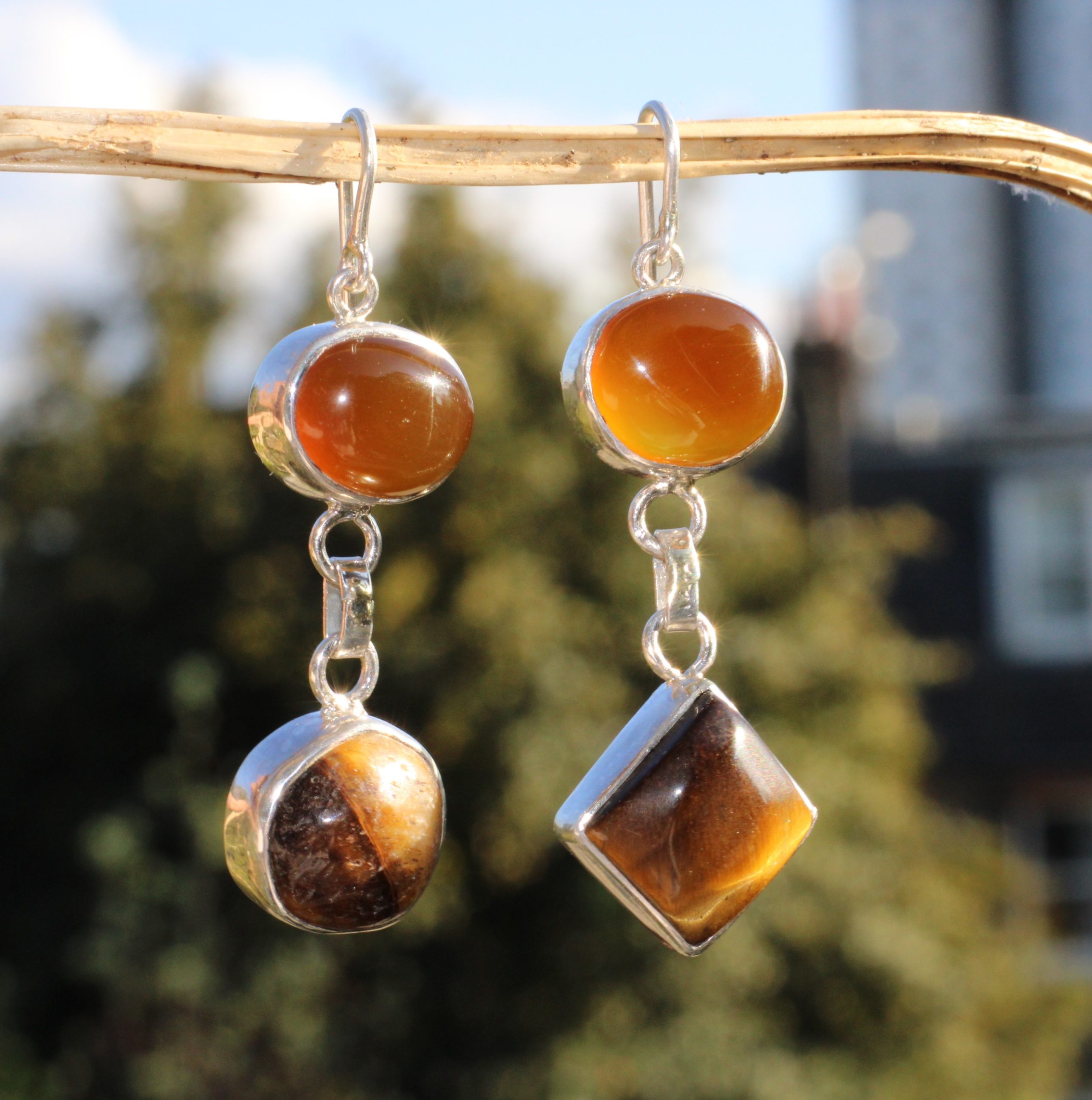 Sairandhri Garnet & Tiger's Eye Mismatched Earrings - Image 5