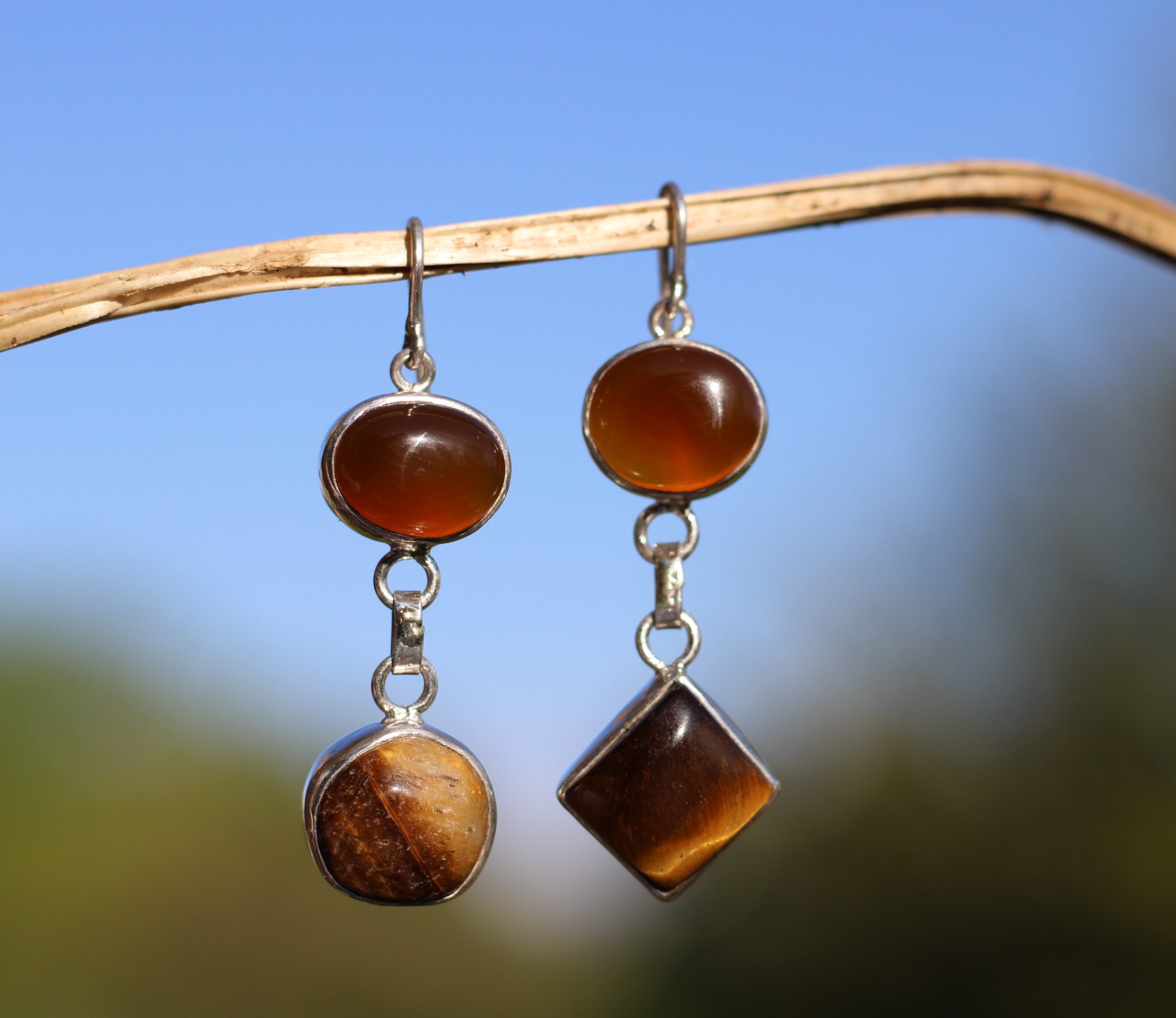 Sairandhri Garnet & Tiger's Eye Mismatched Earrings - Image 2