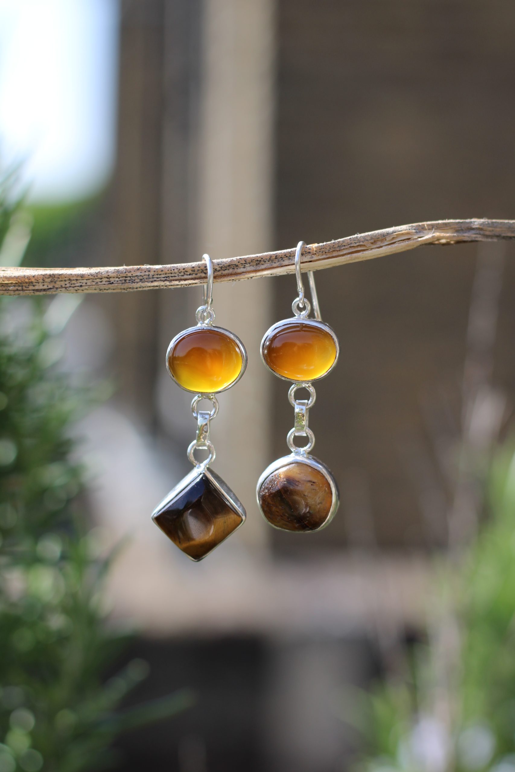 Sairandhri Garnet & Tiger's Eye Mismatched Earrings - Image 11