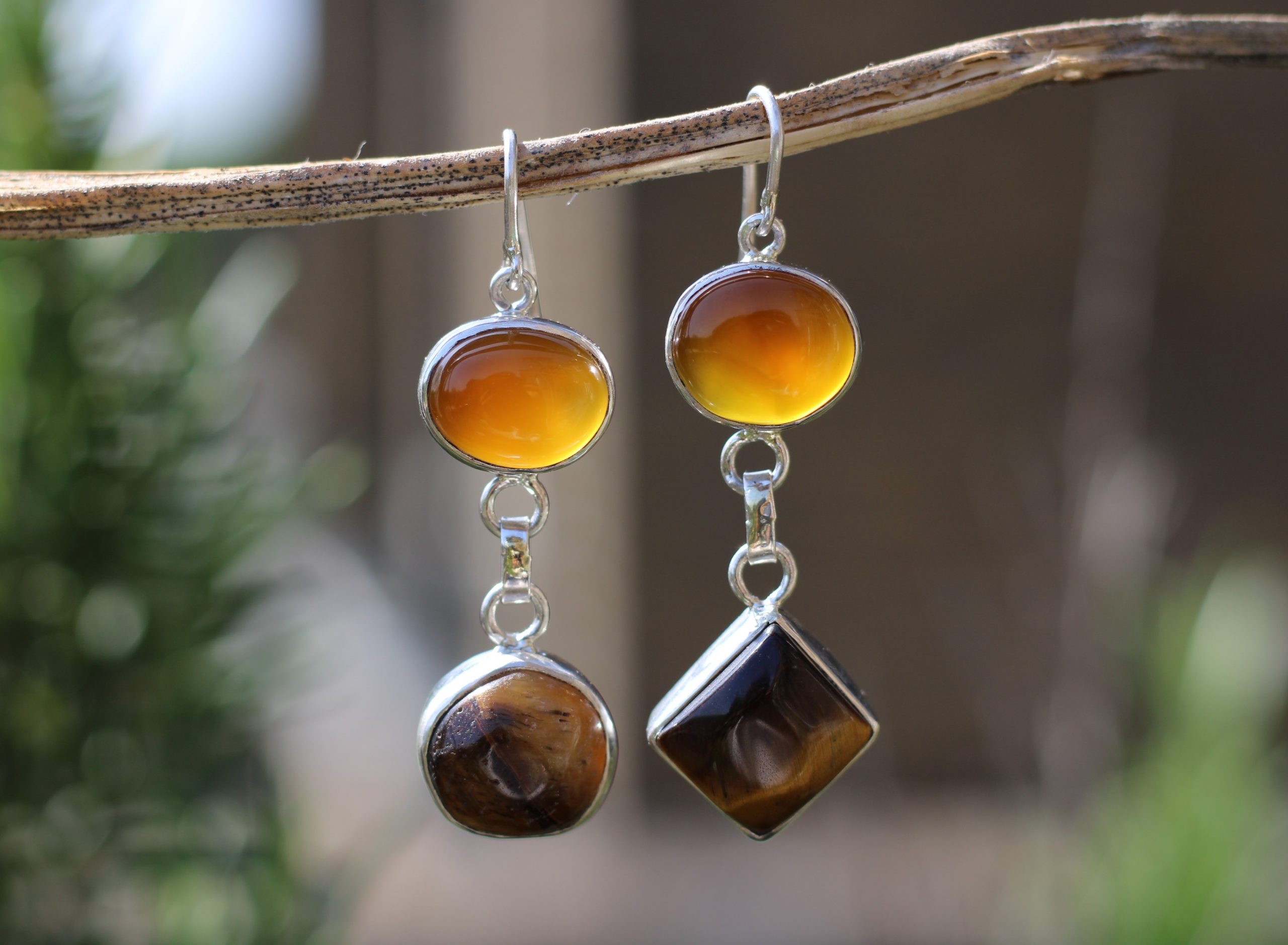 Sairandhri Garnet & Tiger's Eye Mismatched Earrings - Image 3