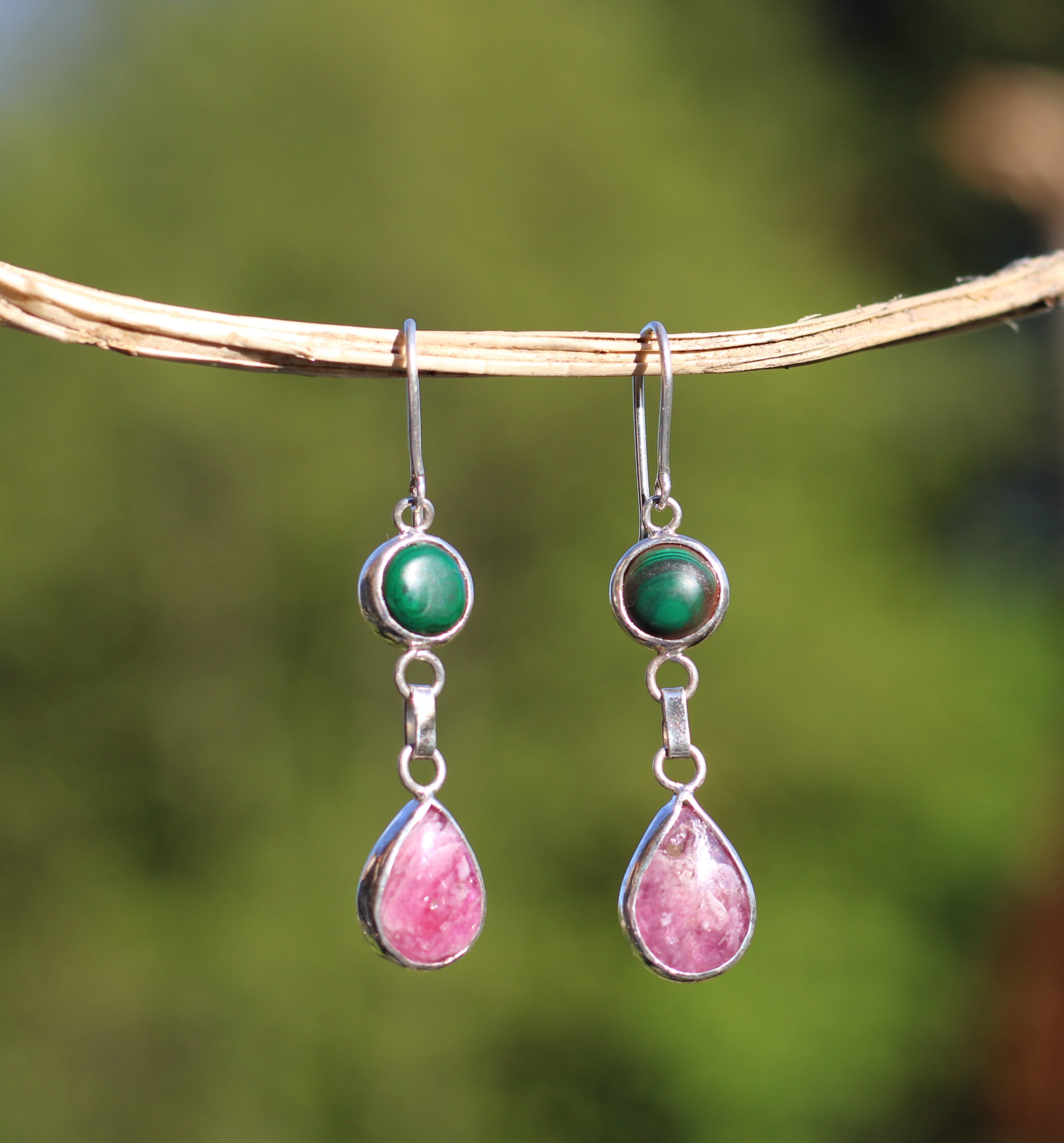 Paarth Malachite & Pink Sapphire Earrings - Image 3