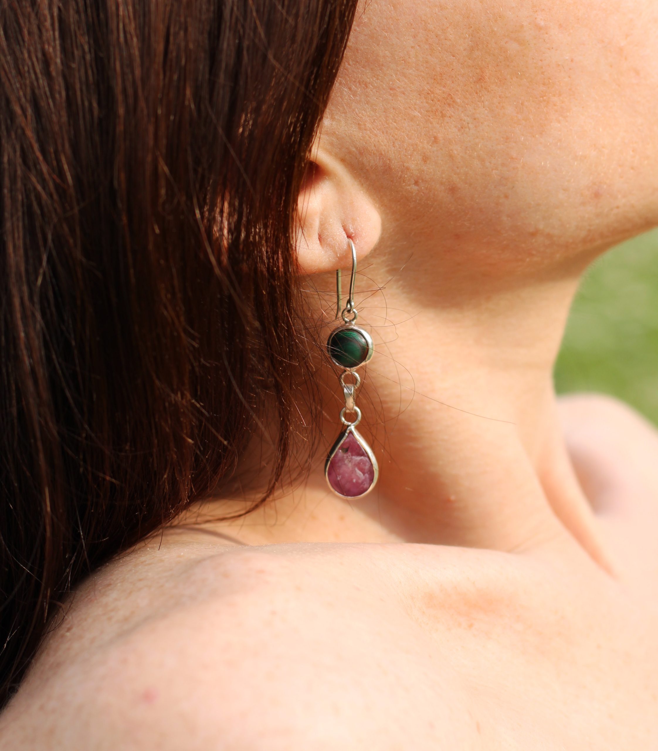 Paarth Malachite & Pink Sapphire Earrings - Image 11