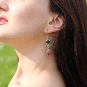 Malachite & Pink Sapphire Earrings