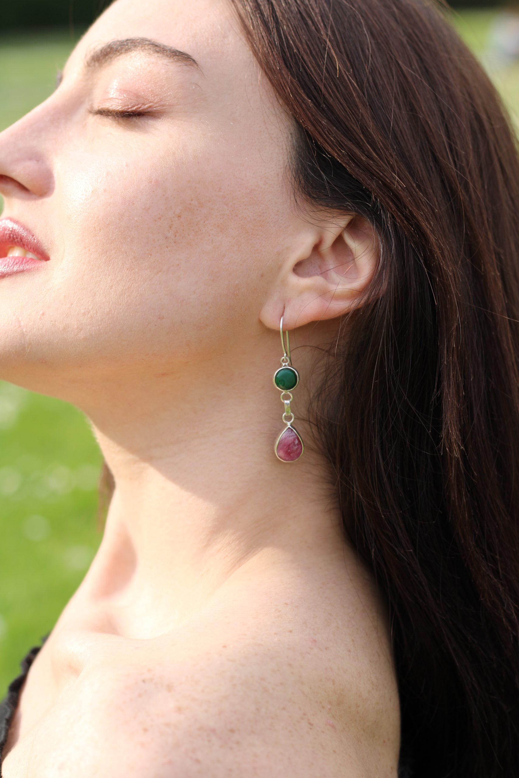 Malachite & Pink Sapphire Earrings