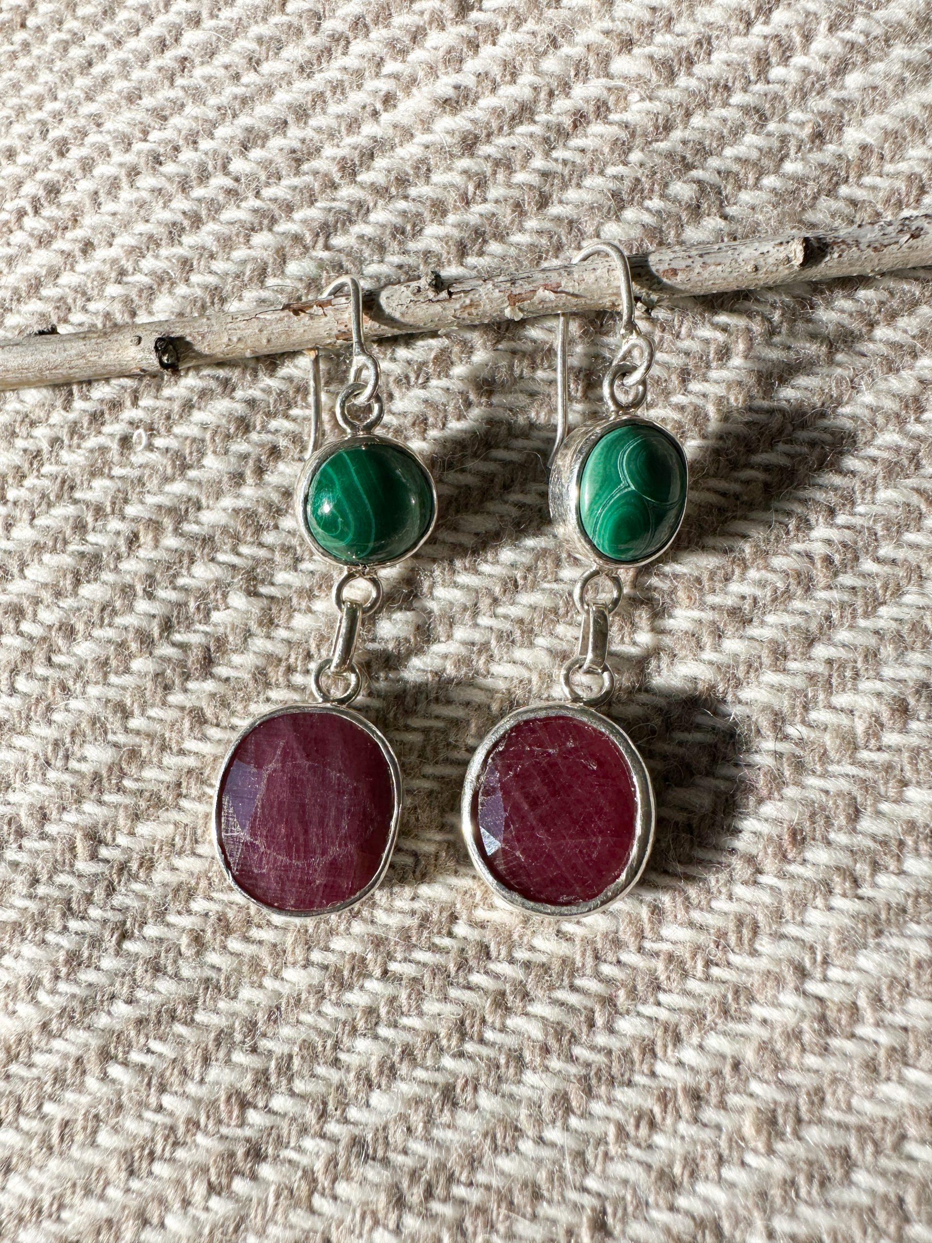 Malachite & Pink Sapphire Earrings