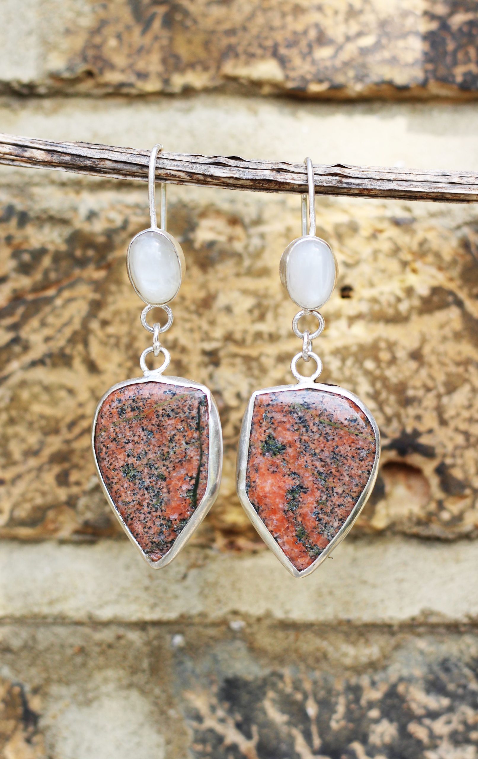 Moonstone Gemstone Earrings - Bagalaa Jasper & Moonstone - Image 4