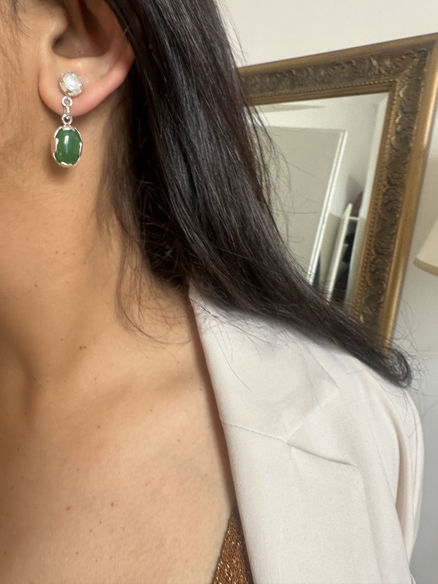 Dark Green Earrings -Eimear Pearl Drop Earrings - Image 5