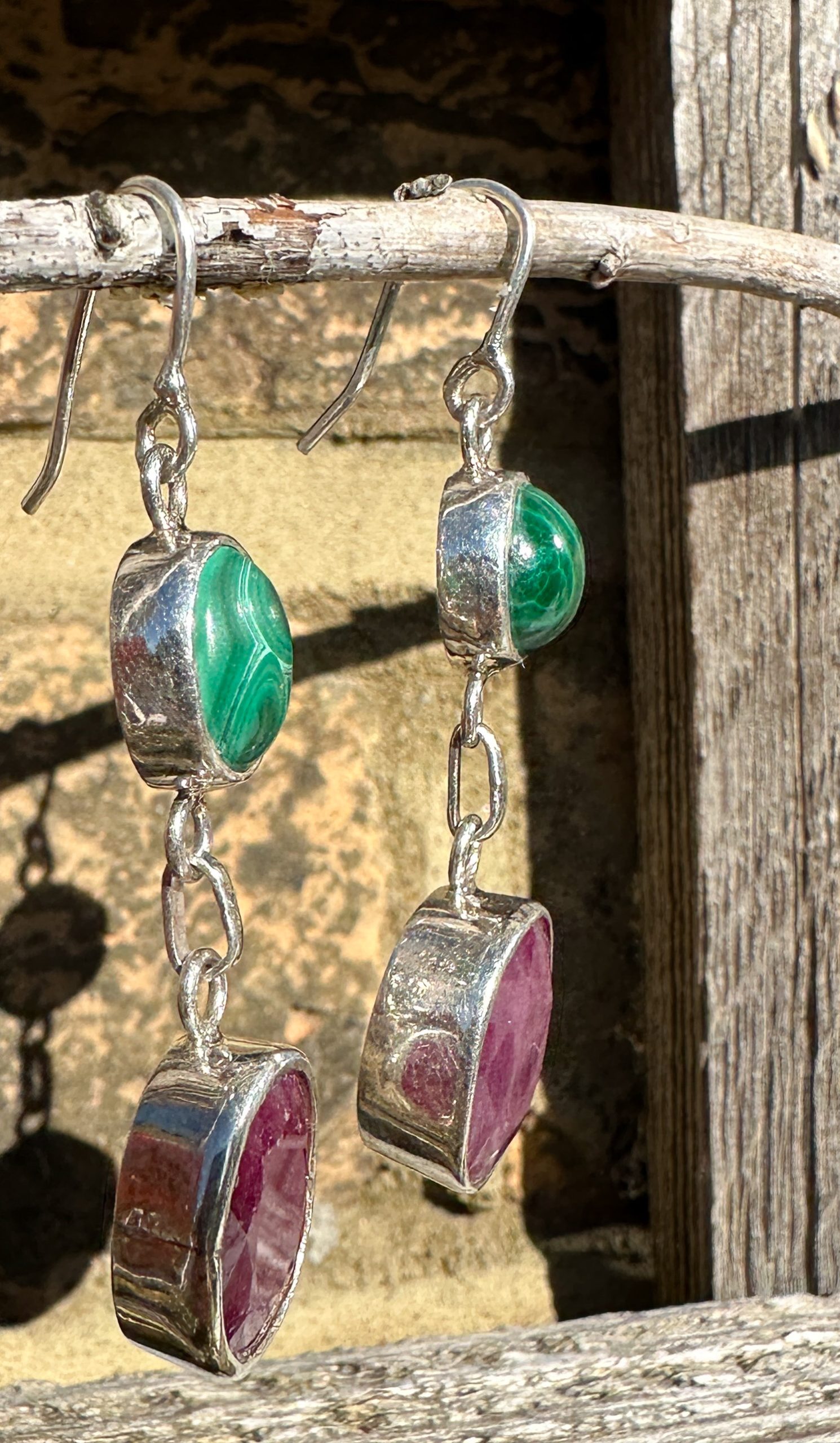 Varanane Malachite & Pink Sapphire Earrings - Image 7