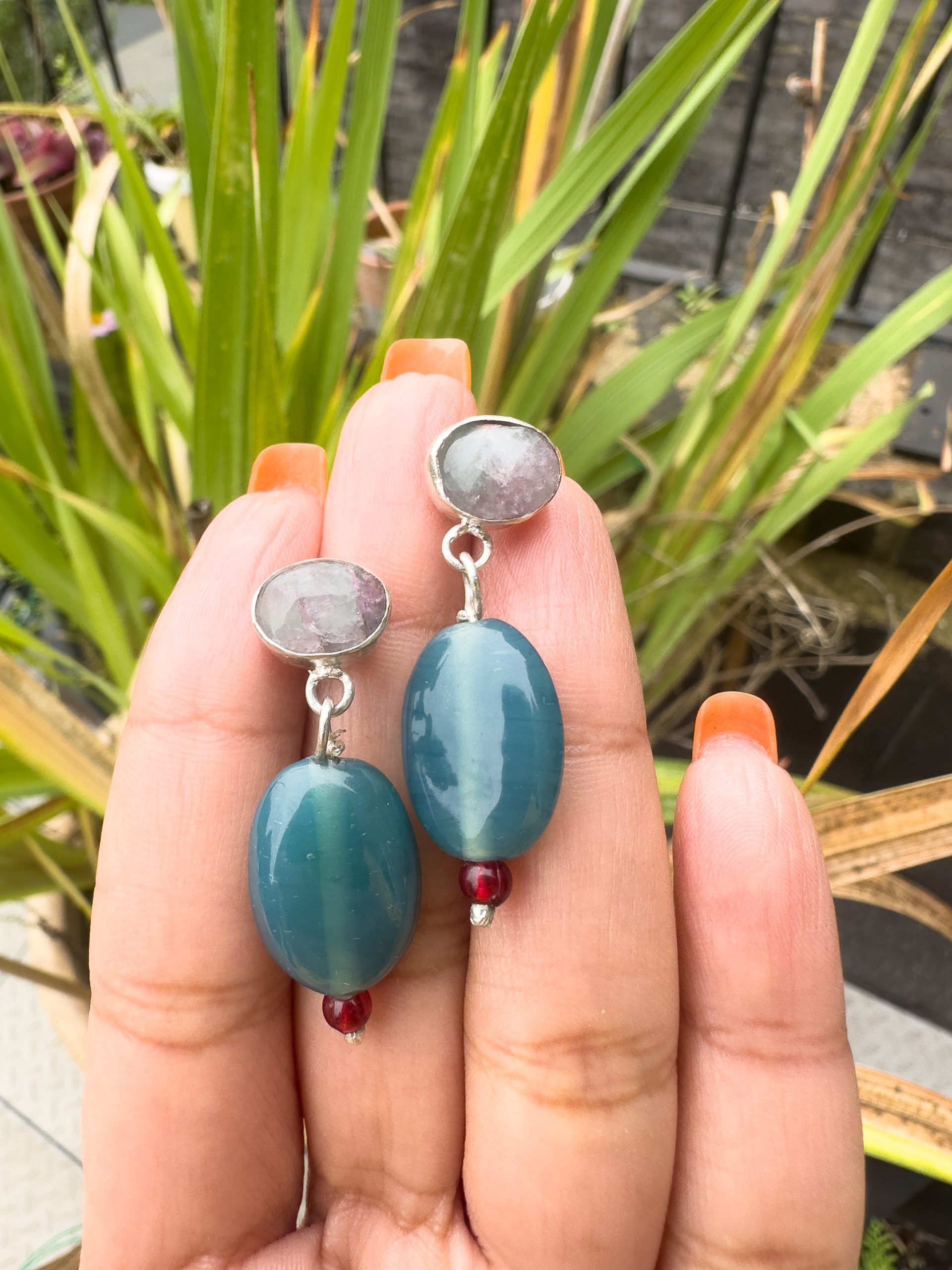 Jhana Blue Agate Drop Earrings - Image 3