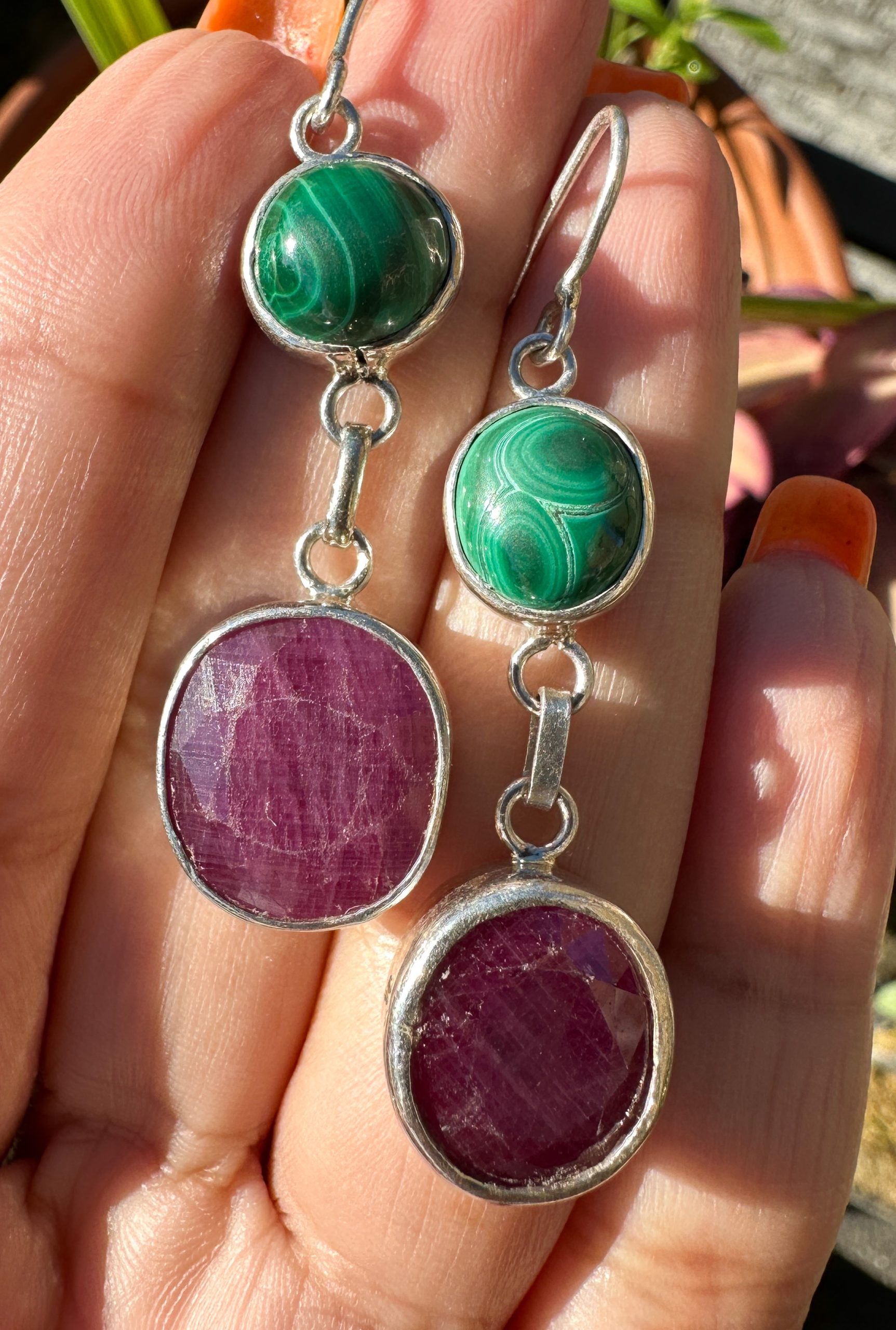 Varanane Malachite & Pink Sapphire Earrings - Image 6