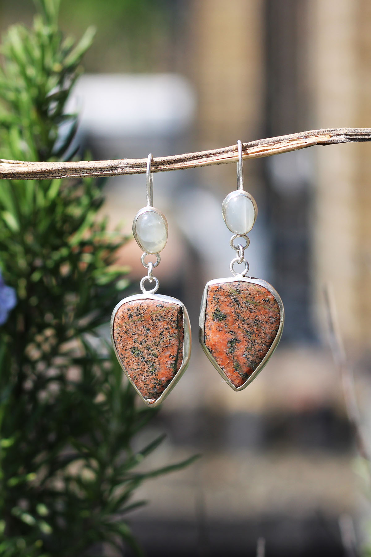 Moonstone Gemstone Earrings - Bagalaa Jasper & Moonstone - Image 3