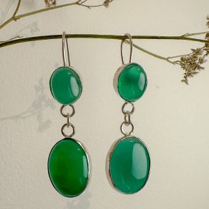 Silver Earrings Green Stone