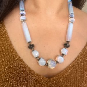 Vintage Indian Rainbow Moonstone Mala Necklace