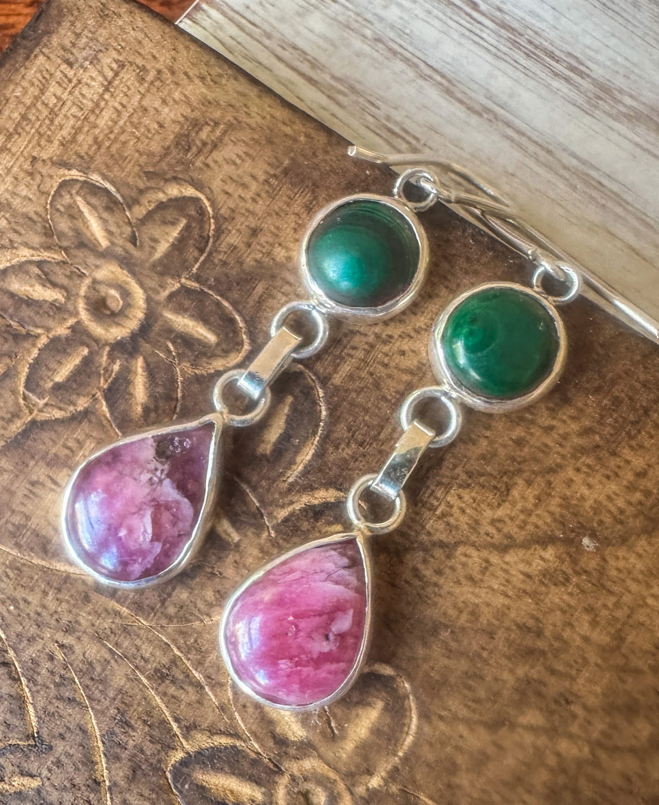 Paarth Malachite & Pink Sapphire Earrings - Image 5